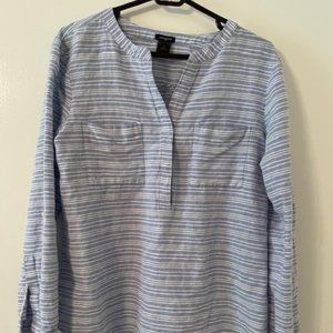 Blue and white striped summer blouse size M
